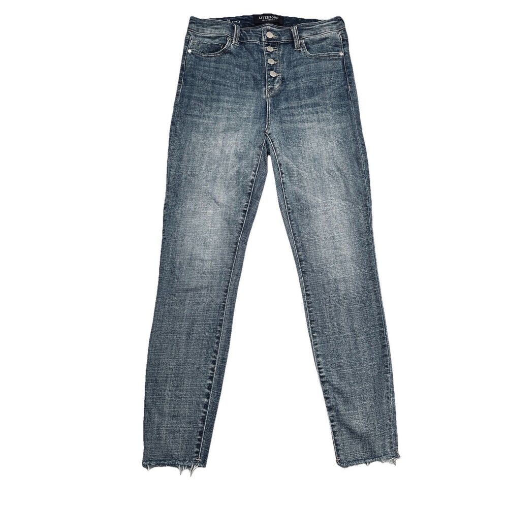 Liverpool Jeans High Rise Ankle Womens 28/6 Blue Button Stretch Measure 28x26.5